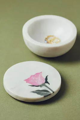 Inlaid Flower Marble Trinket Box | Anthropologie (US)