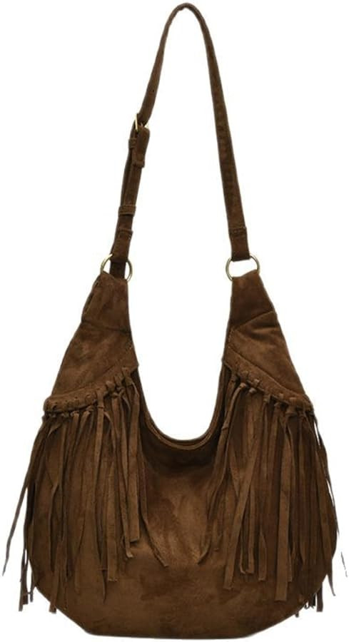 Women Vintage Suede Fringe Hobo Bag Tote Shoulder Bag Crossbody Bag and Hippie Western Cowgirl Pu... | Amazon (US)