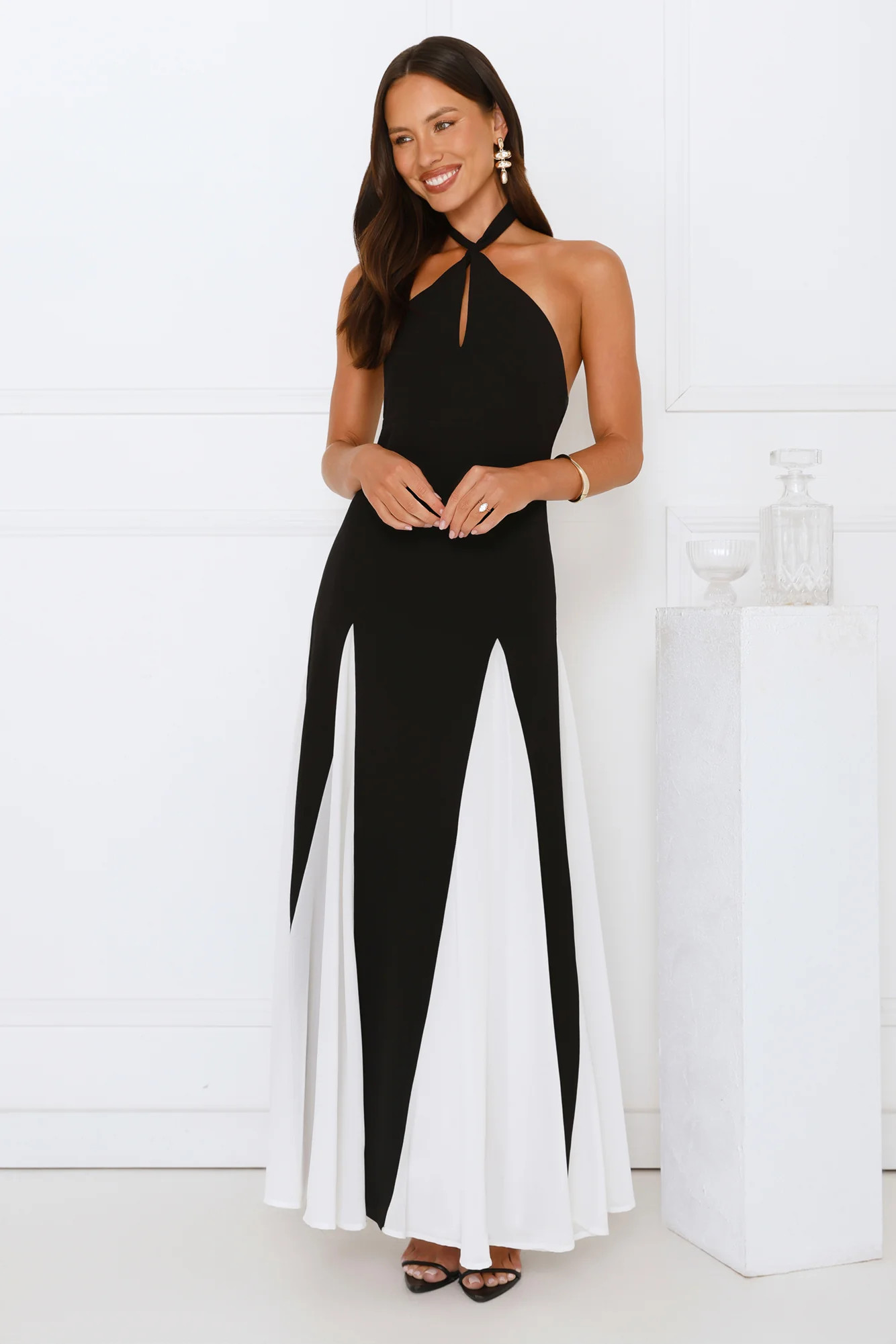Starry Soirée Halter Maxi Dress Black | Hello Molly (US)
