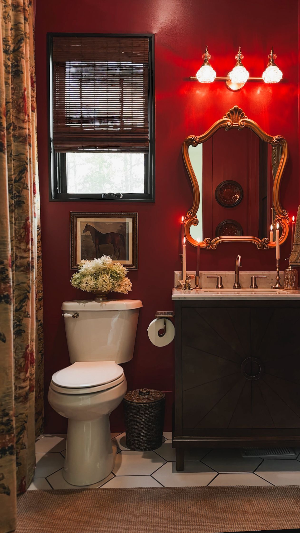 Moody walls, vintage touches, and soft lighting. This bathroom may be small, but it has so much personality. 

 

#LTKdayinmylife #LTKselfcare #LTKHome