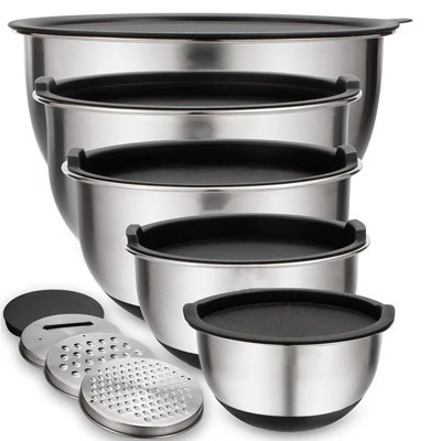 Itopfox 5-Piece Stainless Steel Mixing Bowls Set with Airtight Lids, Graters & Non-Slip Bottoms for Kitchen Mixing & Serving | Target
