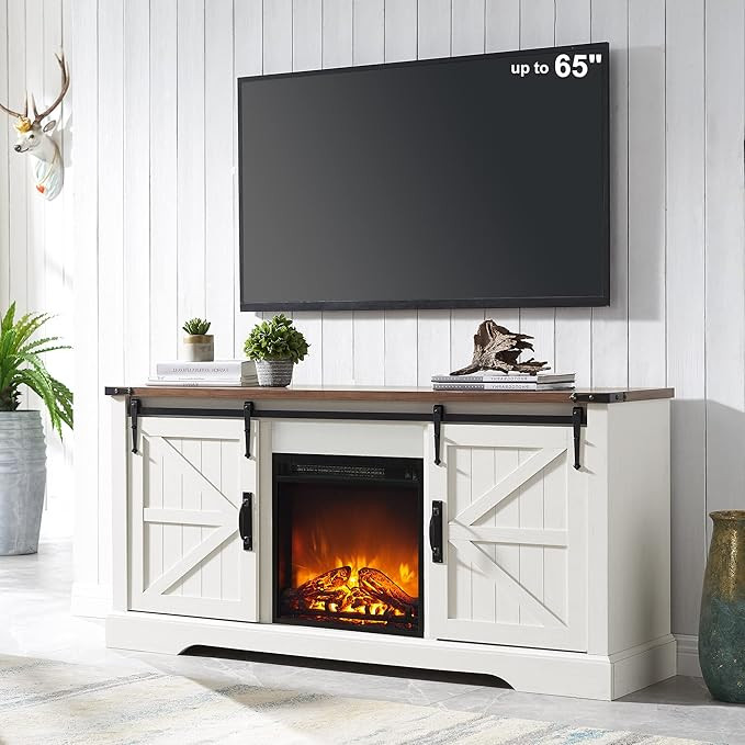 OKD Farmhouse Electric TV Stand for 65+ Inch TV, Rustic Entertainment Center with 18" Fireplace, ... | Amazon (US)