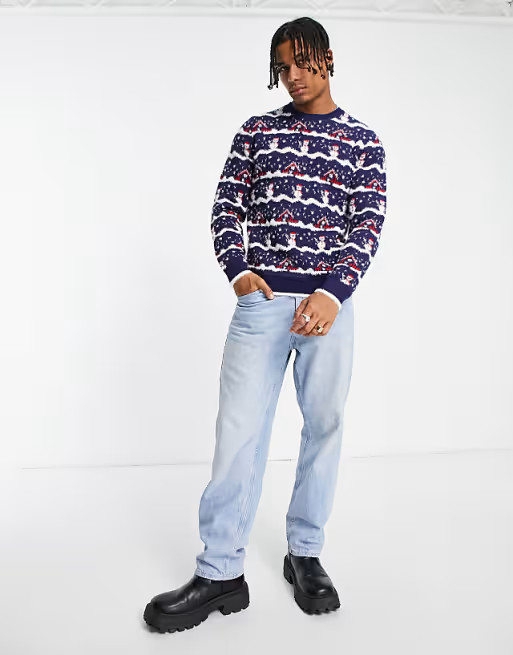 ASOS DESIGN fluffy knitted christmas sweater with snowman design | ASOS (Global)