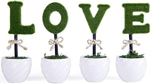 VanEnjoy Set of 4 White Ceramic Green Hedge Artificial Plant Love Decoration Fake Plant Letters | Amazon (US)