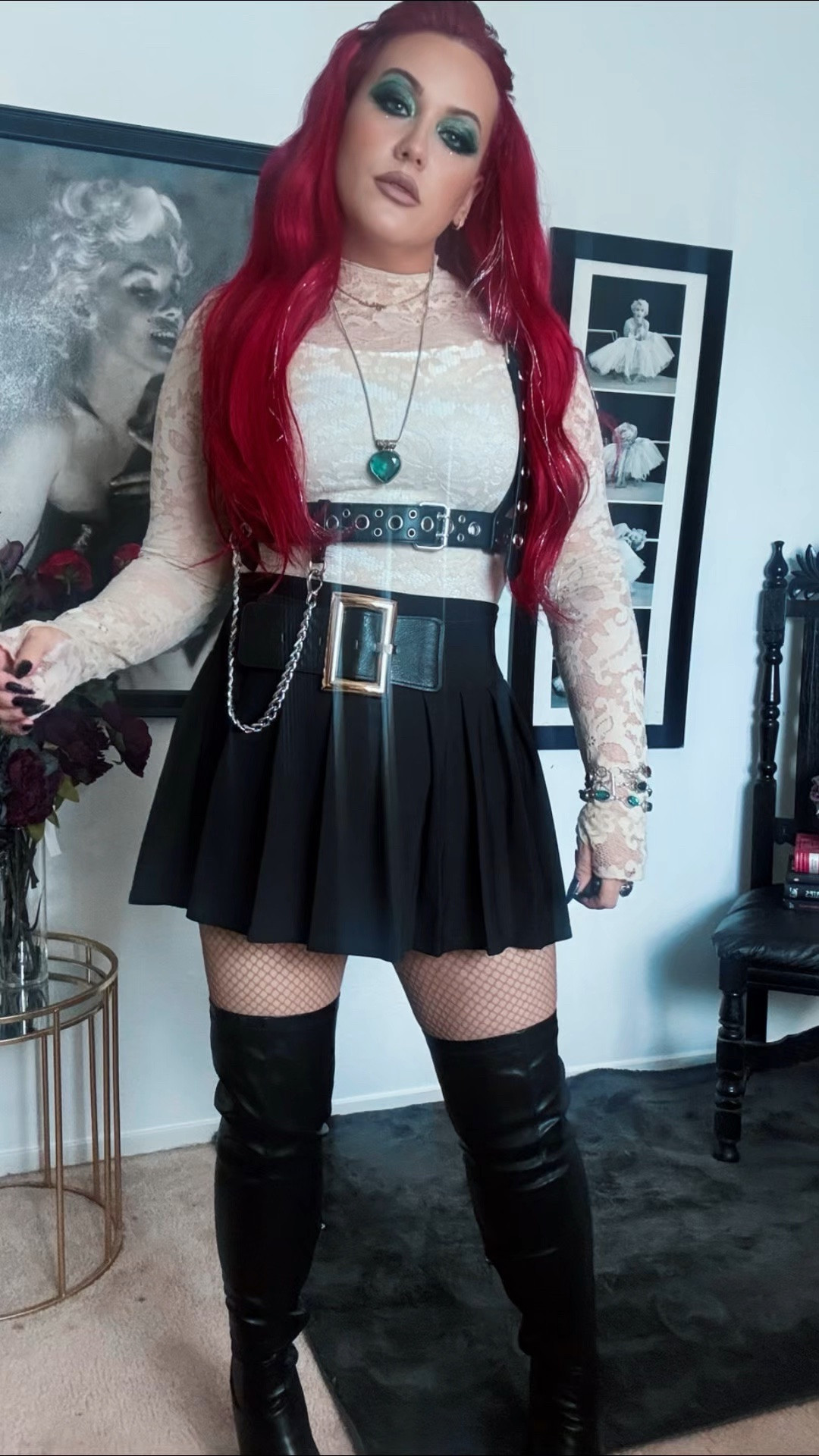 Queen of the Dead fit ✨ Old-fashioned meets underworld glam — this apricot lace bodysuit is doing SO much work under a pleated black skirt, styled with nude fishnets and leather over-the-knee boots for that perfect soft-meets-shadow contrast. Topped it off with my Betsey Johnson skull bag (obsessed) and layered jewelry for the full dark feminine effect. Shop this whole look below 🖤🌹

#LTKstyletip #LTKunder100 #LTKSeasonal #alternativefashion #darkfeminine

#LTKdayinmylife #LTKgrwm #LTKootd