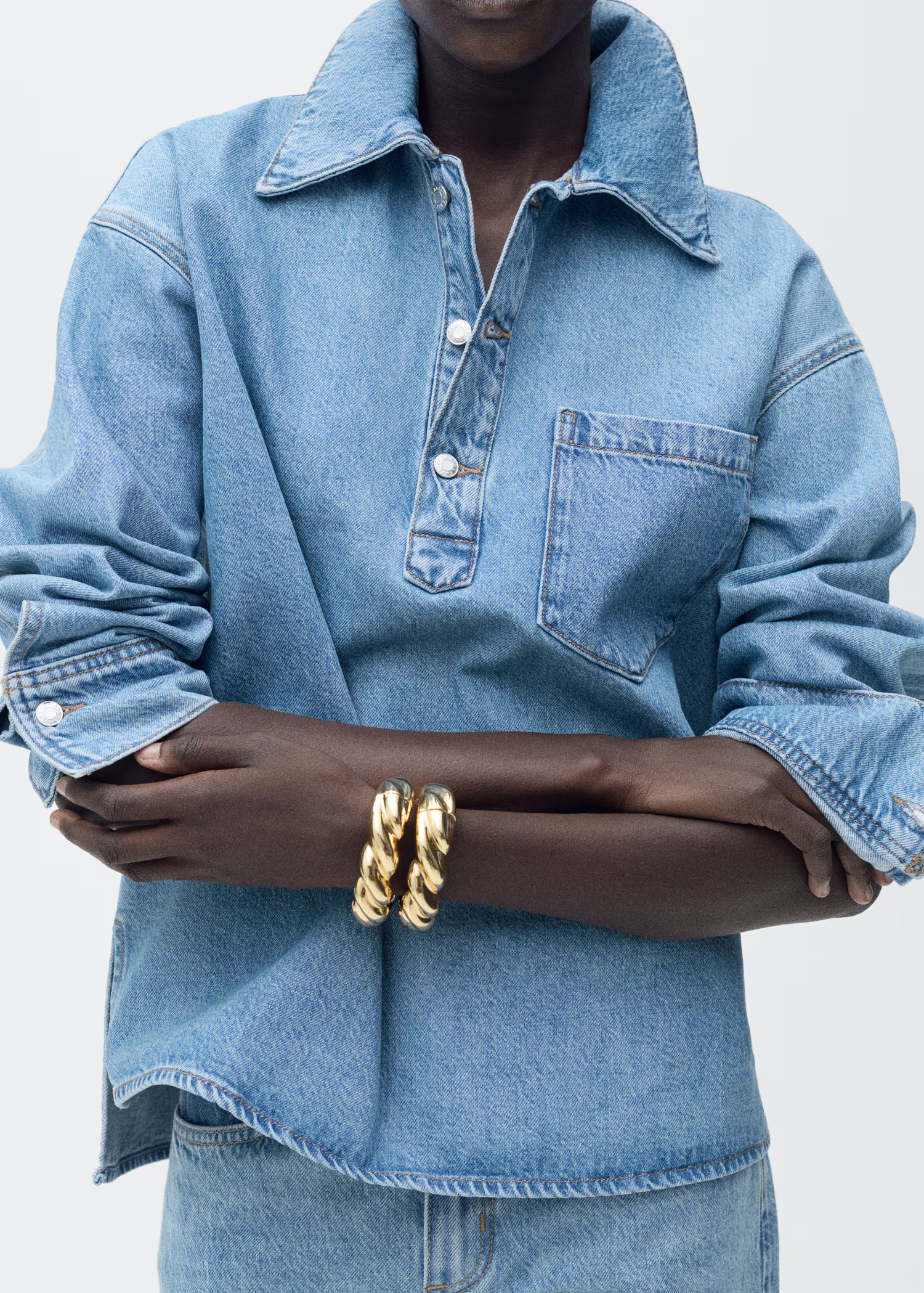 Denim blouse with pocket - Women | MANGO United Kingdom | MANGO (UK)