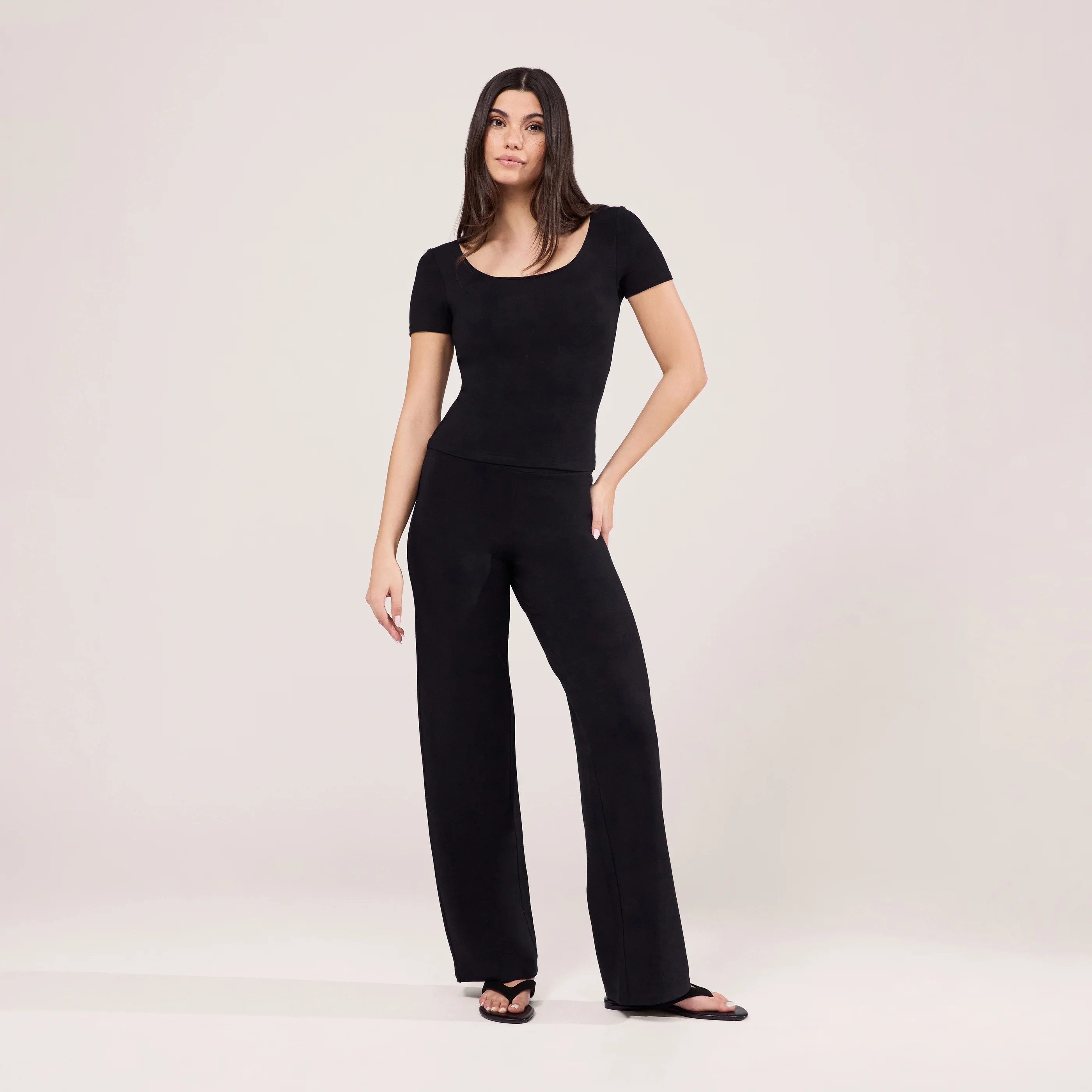 Lightweight Wide Leg Trousers | Black | LOVALL