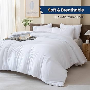 Classic Pure White Comforter King Size, 3 Pieces Boho Comforter Set, Lightweight Solid Bedding Se... | Amazon (US)