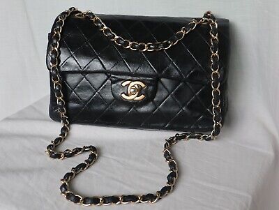 Chanel vintage black lambskin classic double flap bag small 24k gold hardware  | eBay | eBay UK