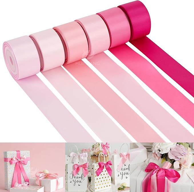HUIHUANG Pink Satin Ribbon 1 inch Baby Pink/Light Pink/Hot Pink Double-Faced Satin Ribbons for Fl... | Amazon (US)