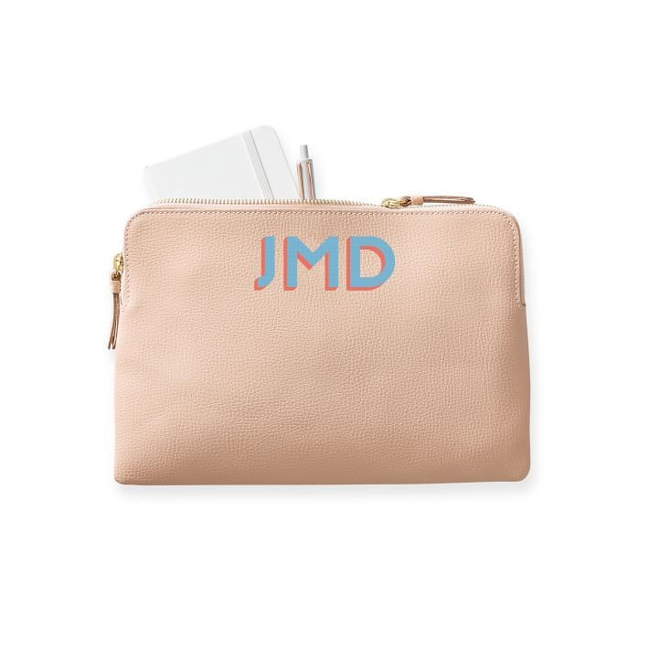 Everyday Italian Leather Zipper Pouch, Shadow Printed | Mark and Graham