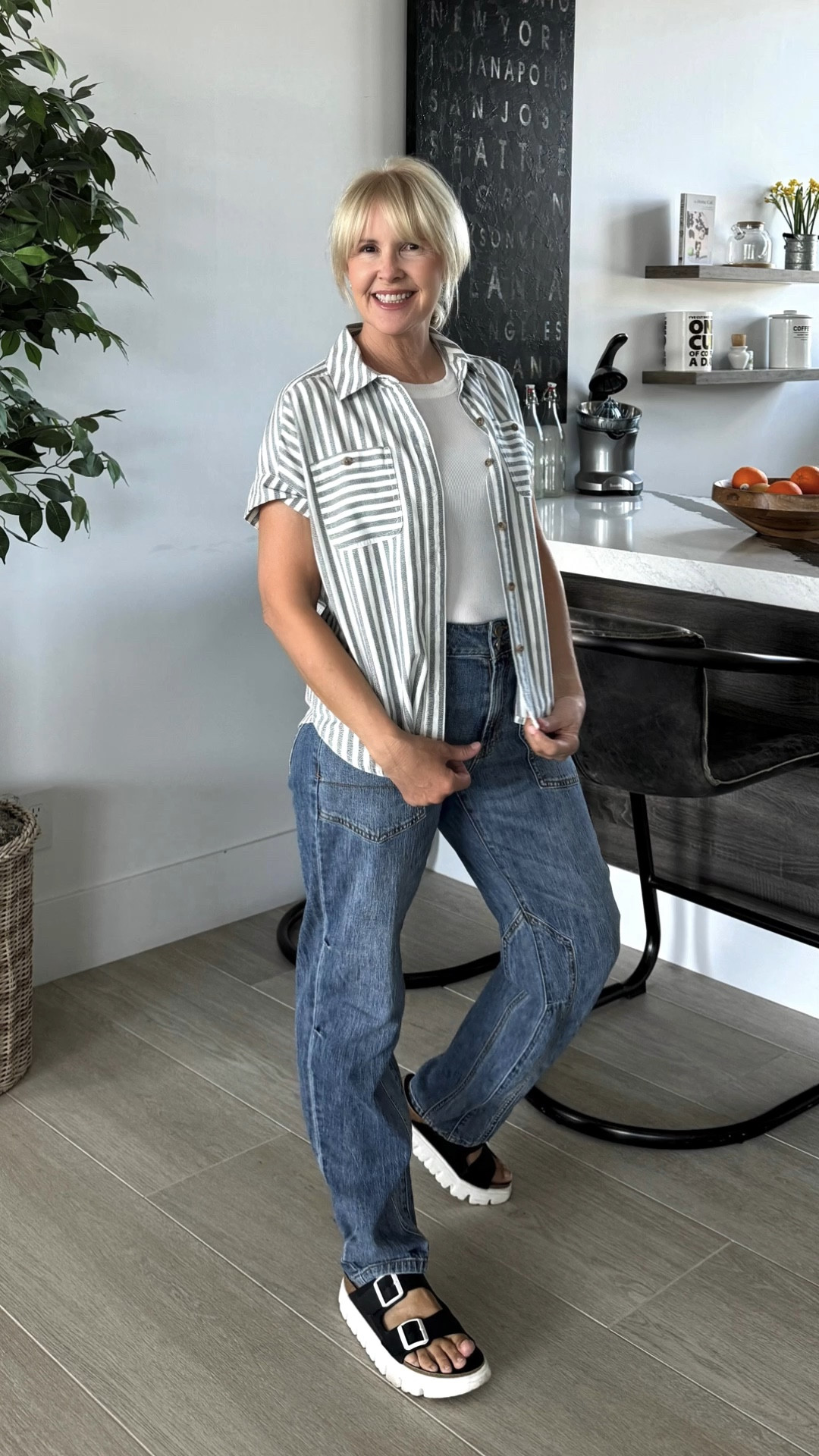This lovely 100% cotton, short-sleeved shirt is so versatile! Wear it open over a tank or tee, or wear it buttoned up with any pants or skirt. And I love the coastal vibe!
My platform Birkenstocks are probably my favorite shoe of the summer. They are so comfortable and I think they look fabulous!


#LTKShoeCrush #LTKStyleTip