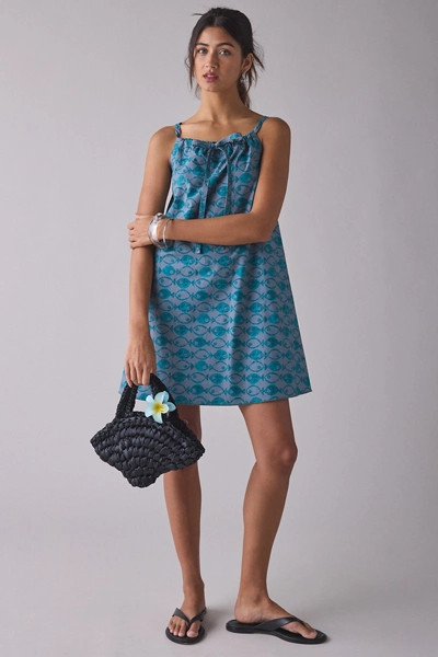 BDG Eva Tie-Front Ruched Strap Trapeze Mini Dress | Urban Outfitters (US and RoW)