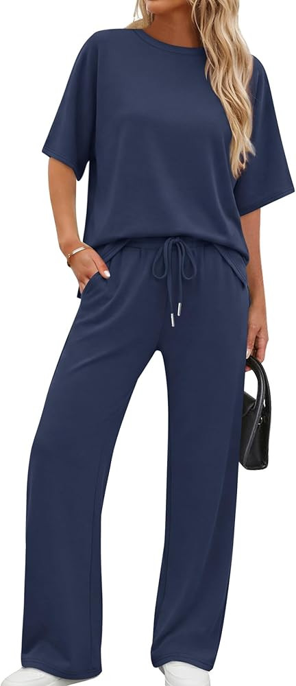 XIEERDUO Women's Side Slit Lounge Sets 2 Piece Travel Outfits Airport Tracksuit Oversized Wide Le... | Amazon (US)