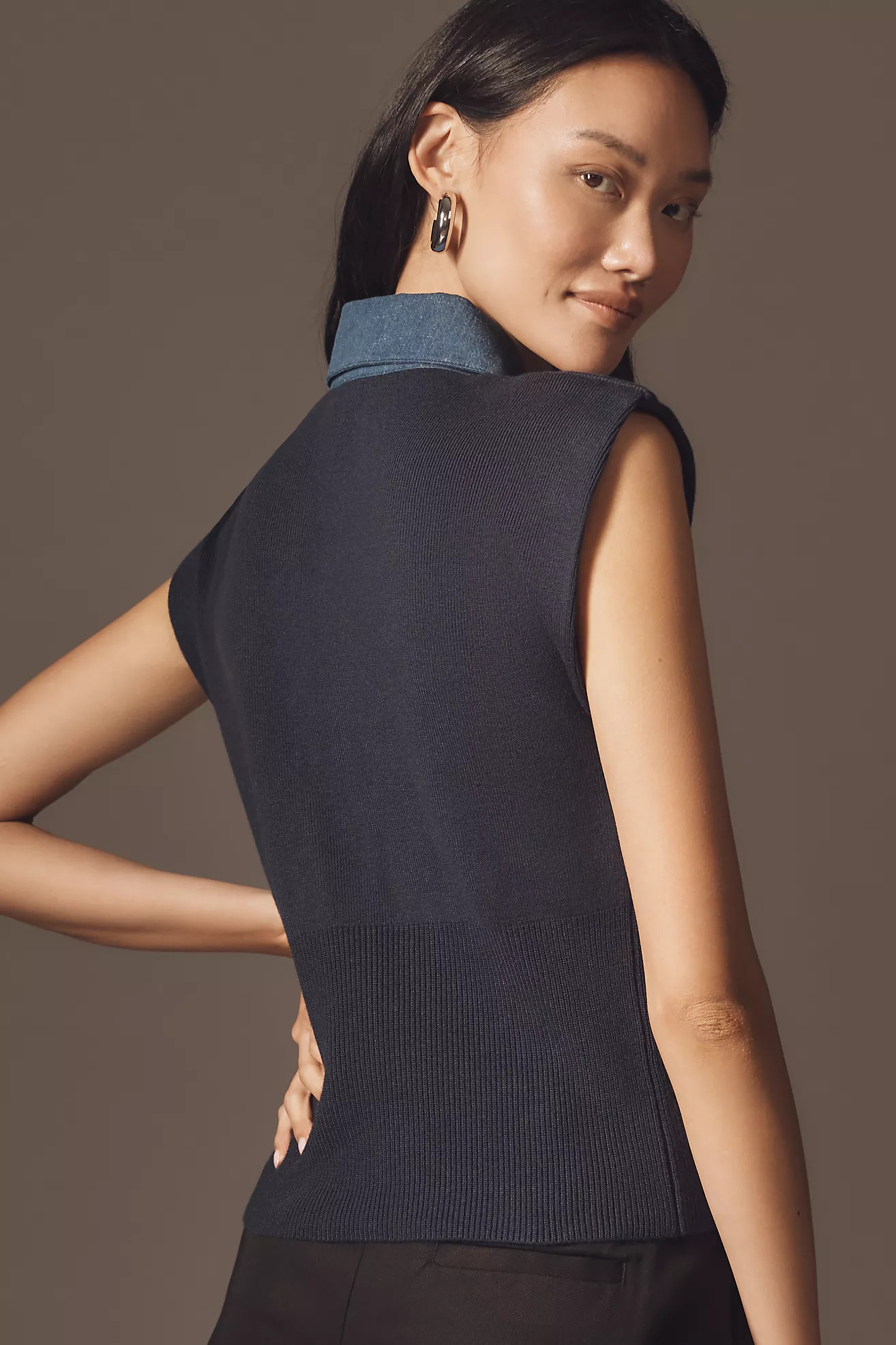 Maeve Collared Denim Muscle Sweater Vest | Anthropologie (US)