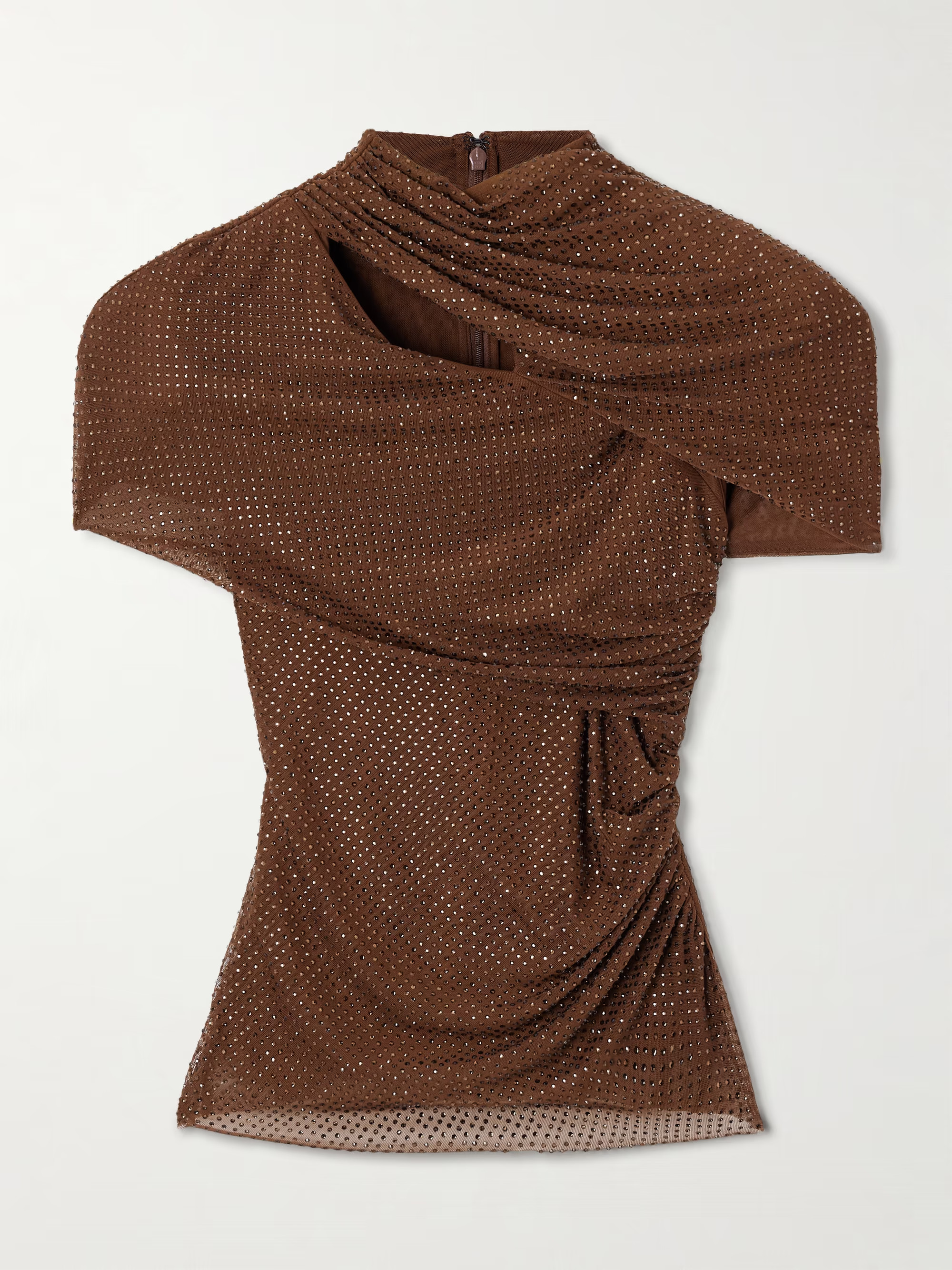 Gathered cutout crystal-embellished mesh top | NET-A-PORTER APAC
