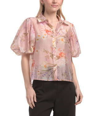 Short Sleeve Puff Sleeve Button Down Blouse | Short Sleeve Tops | Marshalls | Marshalls