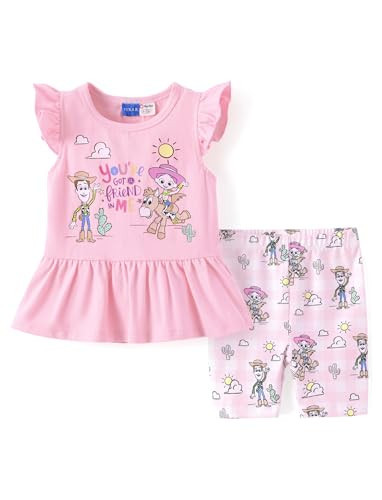 Disney Toy Story Woody Jessie Toddler Girls Short Set Ruffle Sleeve T-Shirt and Printed Leggings 2PCS Clothing Set Summer Toy Story Light Pink 3T | Amazon (US)