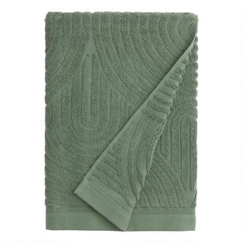 Laurel Wreath Green Sculpted Arches Bath Towel | World Market