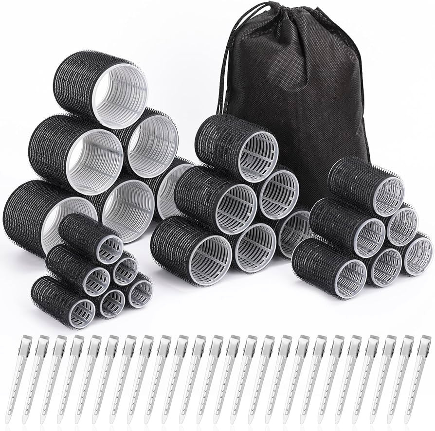 Hair Curlers Set with 24 Rollers (6 Jumbo, 6 Large, 6 Medium, 6 Small) and 24 Clips for All Hair ... | Amazon (US)