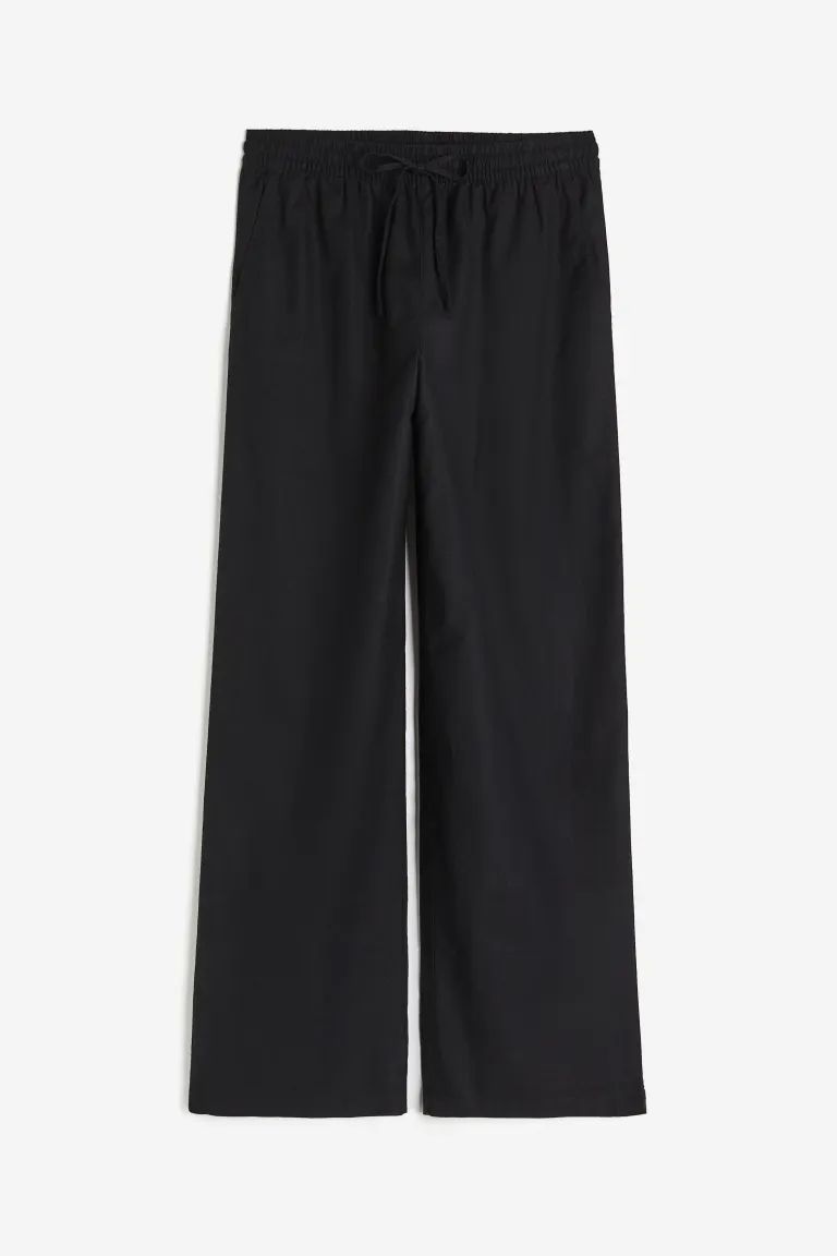 Linen-blend trousers - Black - Ladies | H&M GB | H&M (UK, MY, IN, SG, PH, TW, HK)