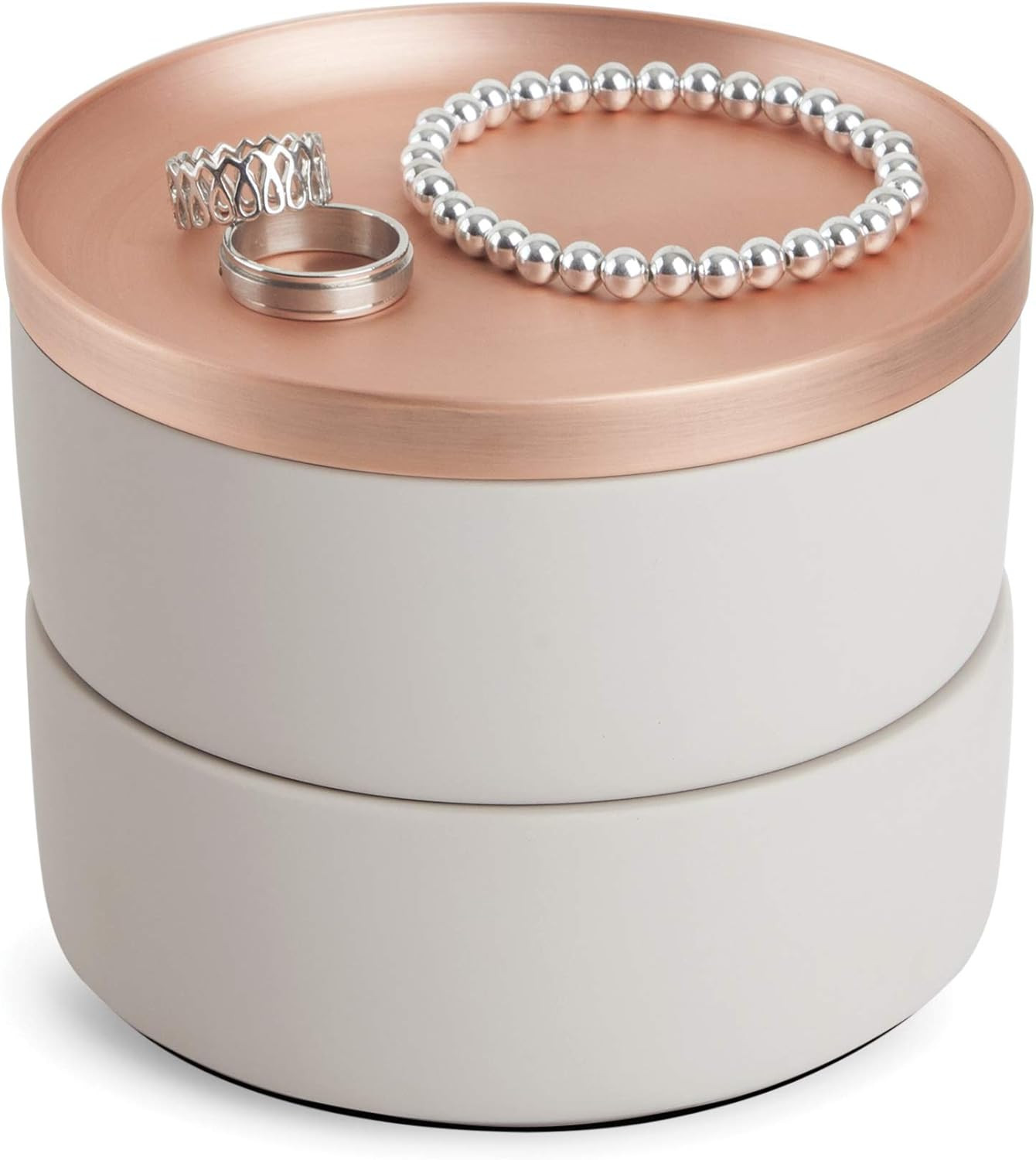 Umbra Tesora Jewelry Box, Two-Tier Resin Storage Container with Removable Lid, Concrete/Copper | Amazon (US)