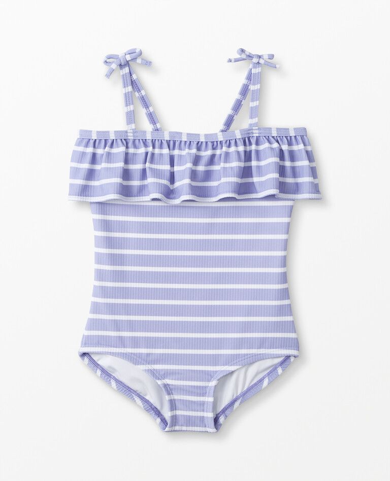Recycled Stripe Ruffle One Piece Suit | Hanna Andersson