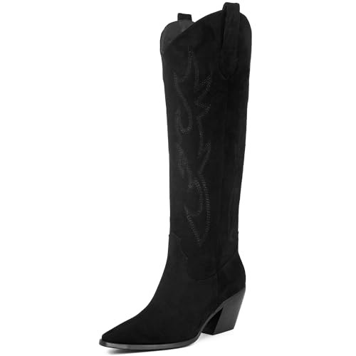 iiimmu Cowgirl Boots Women Knee High Boots Pointed Toe and Block Heel Cowboy Suede and Faux Leath... | Amazon (US)