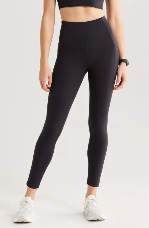 Zella Studio Luxe High Waist Pocket 7/8 Leggings in Black at Nordstrom, Size Medium | Nordstrom