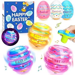 Light Up Easter Eggs Toy Gifts for Kids, 6 Easter Egg Spinning Tops with Flash & Music, Easter Ba... | Amazon (US)