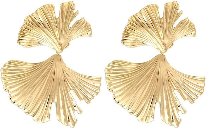 Ginkgo Leaf Earrings - 14K Gold Plated Flower Earrings for Women - Vintage Big Earrings Hypoaller... | Amazon (US)