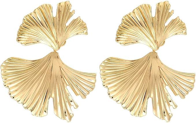 Ginkgo Leaf Earrings - 14K Gold Plated Flower Earrings for Women - Vintage Big Earrings Hypoaller... | Amazon (US)