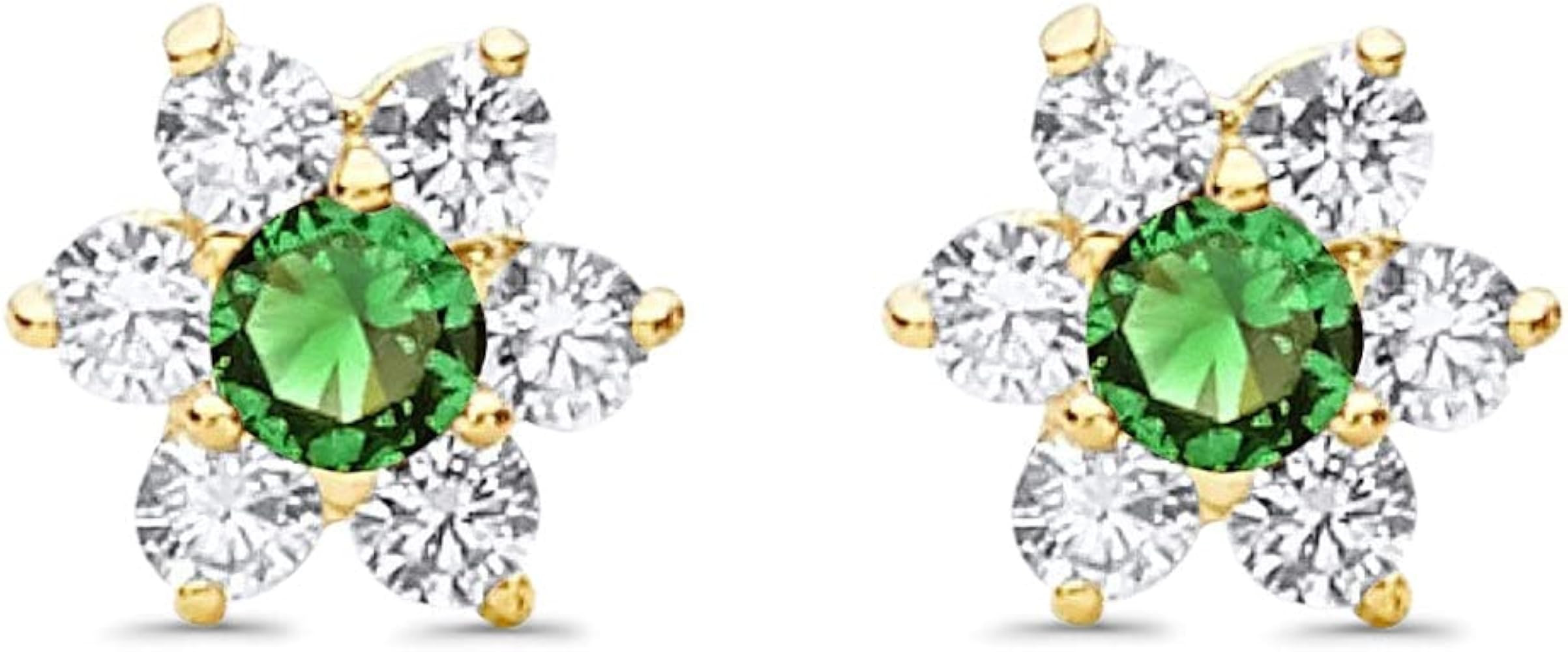 14K Yellow Gold Simulated Cubic Zirconia Flower Stud Earrings with Screw Back 12 Different Size A... | Amazon (US)