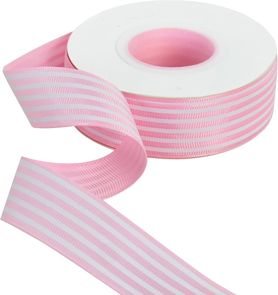 TONIFUL Pink White Striped Ribbon 1 Inch Wide Fabric Grosgrain Ribbons 25 Yards Roll for Gift Wra... | Amazon (US)
