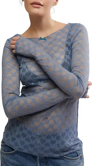 Free People From Me to You Long Sleeve Sheer Lace T-Shirt | Nordstrom | Nordstrom