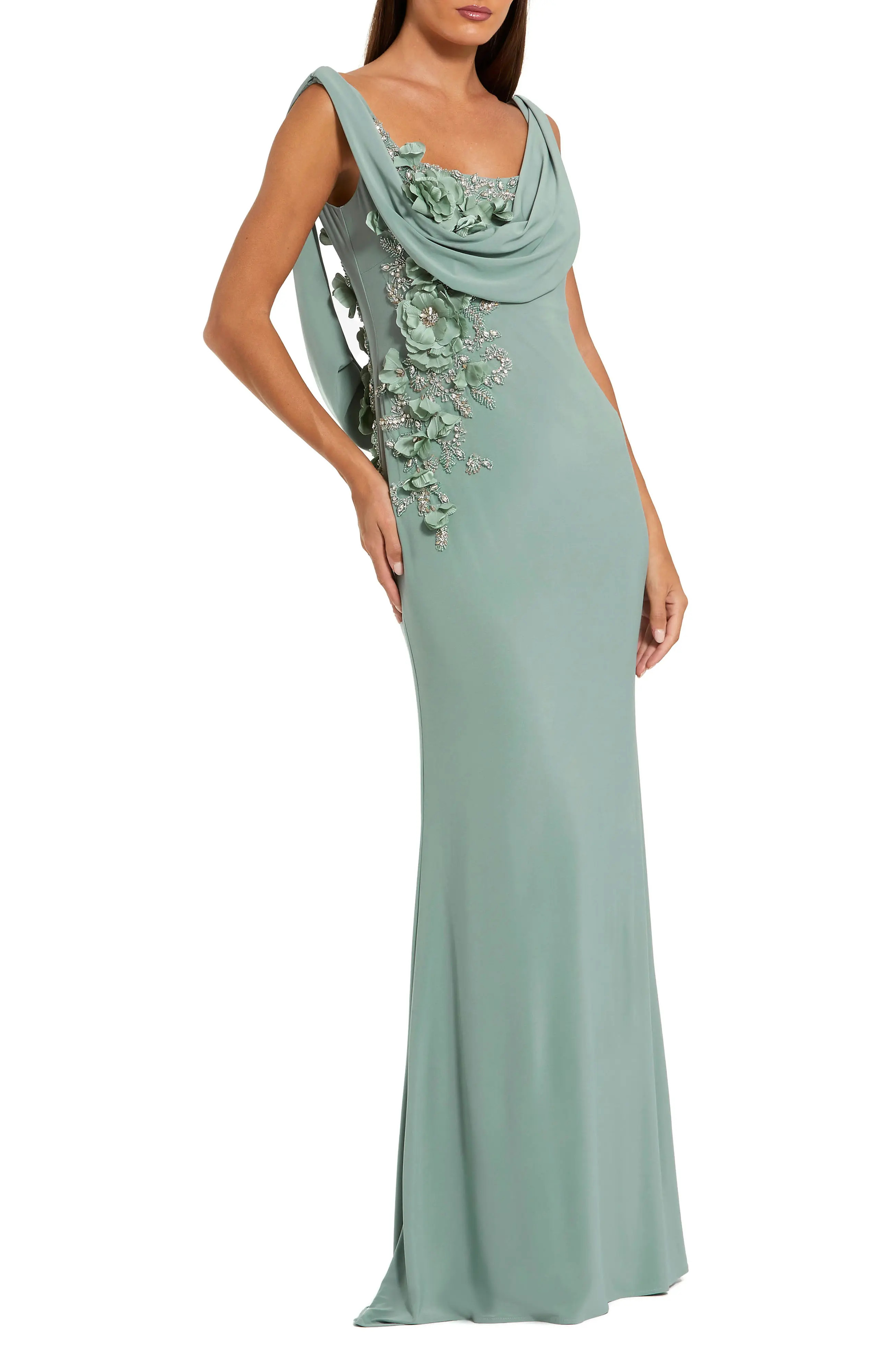 Mac Duggal Sleeveless 3D Flower Detailing Cowl Neck Gown (Women) | Nordstrom | Nordstrom