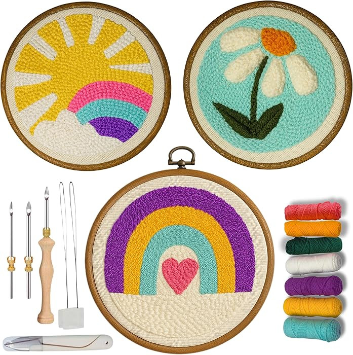 Zyrose Punch Needle Kit for Beginners & Adults, Printed Fabric, 8" Non-Slip Hoop, 3 Interchangeab... | Amazon (US)