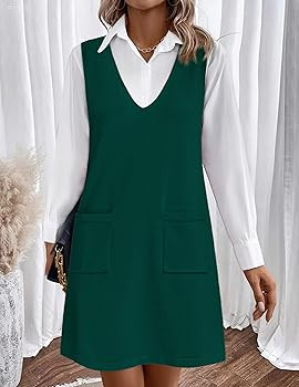 Zeagoo Women's Sweater Vest Dresses for Women 2025 V Neck Sleeveless Knit Pullover Sweater with P... | Amazon (US)