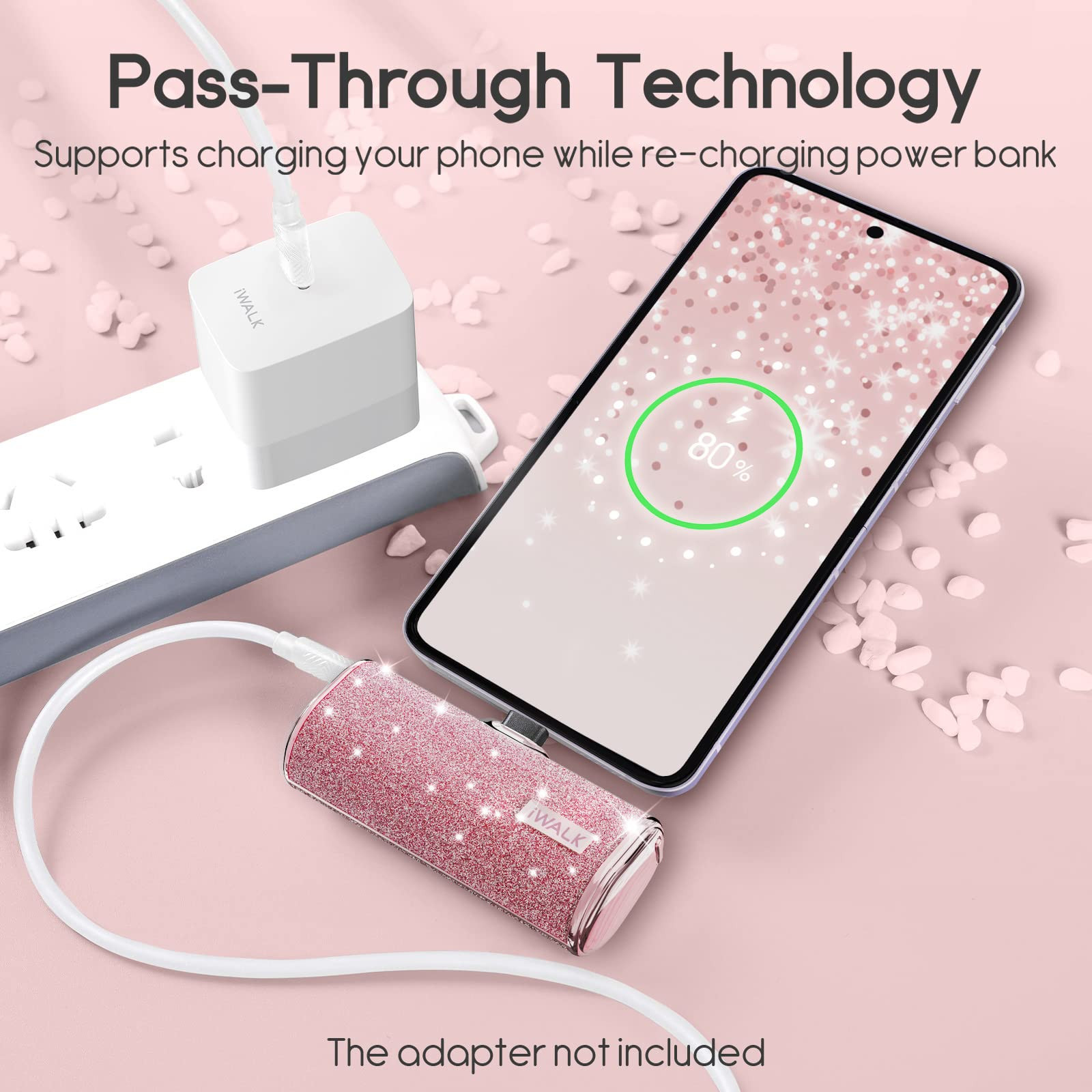 iWALK USB C Portable Charger, 4500mAh Ultra-Compact Small Power Bank, Sparkly Battery Pack Compat... | Amazon (US)