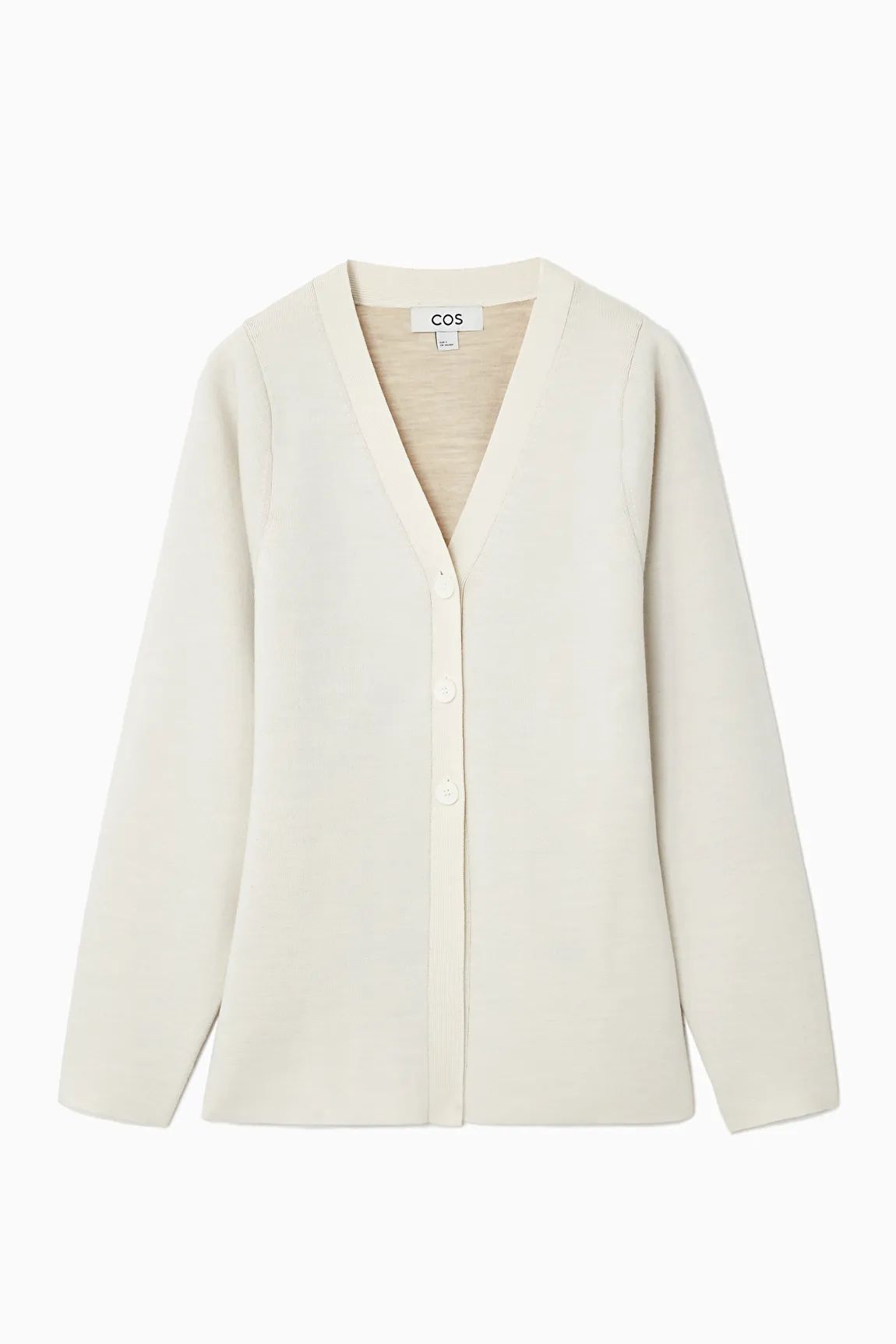 WAISTED DOUBLE-FACED WOOL CARDIGAN - OFF-WHITE - Knitwear - COS | COS (US)