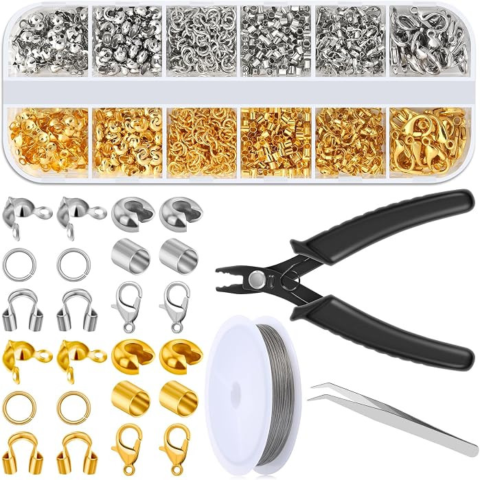 Acejoz 1200 Pcs Crimp Beads Supplies for Jewelry Making, Including Crimp Covers, Crimp Tubes and ... | Amazon (US)