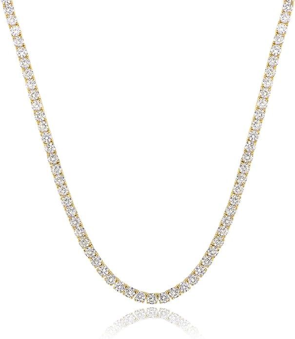 GMESME 18K Gold Plated 4.0mm Cubic Zirconia Classic Tennis Necklace 18 Inch | Amazon (US)