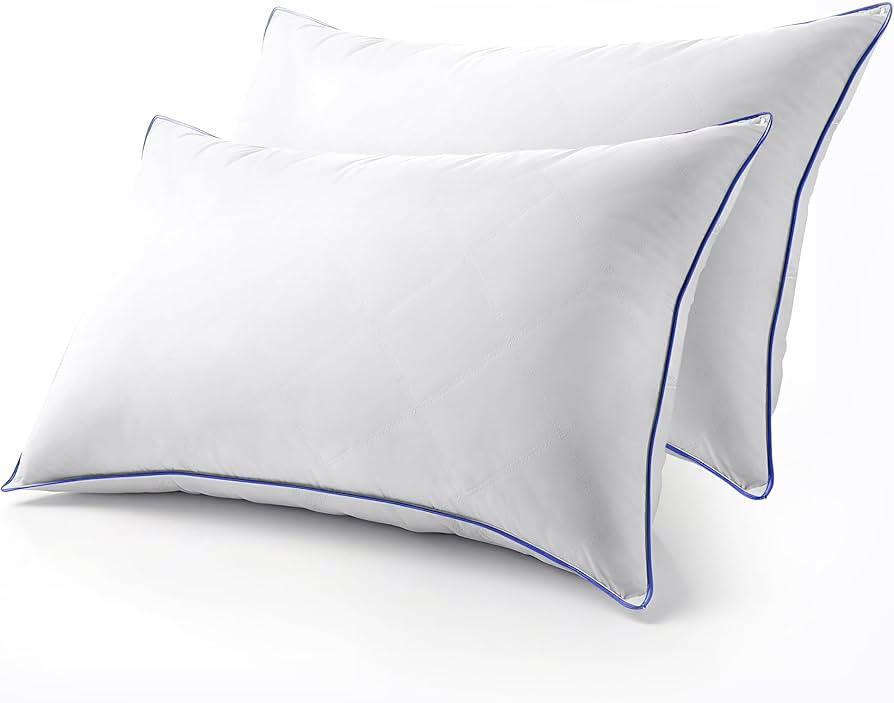 Pillows Queen Size Set of 2, Feather Down Pillow with Soft Fabric, Goose Down Pillows, Blue Edge ... | Amazon (US)