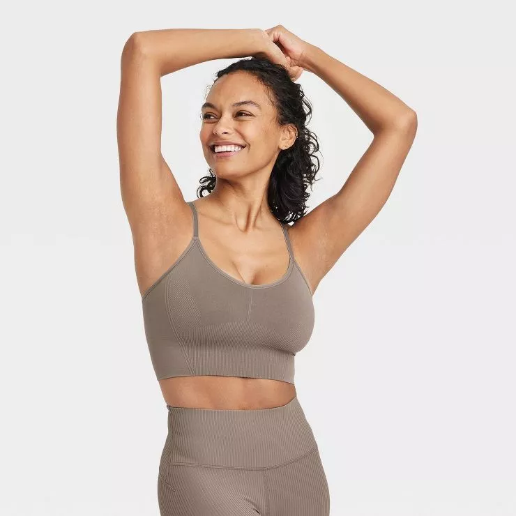 Women's Light Support Seamless Waffle Sports Bra - All in Motion Cream M