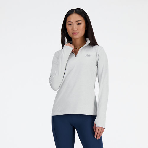 New Balance Women's Sport Essentials Space Dye 1/4 Zip Shirt - Grey (Size L) | New Balance Athletics, Inc.