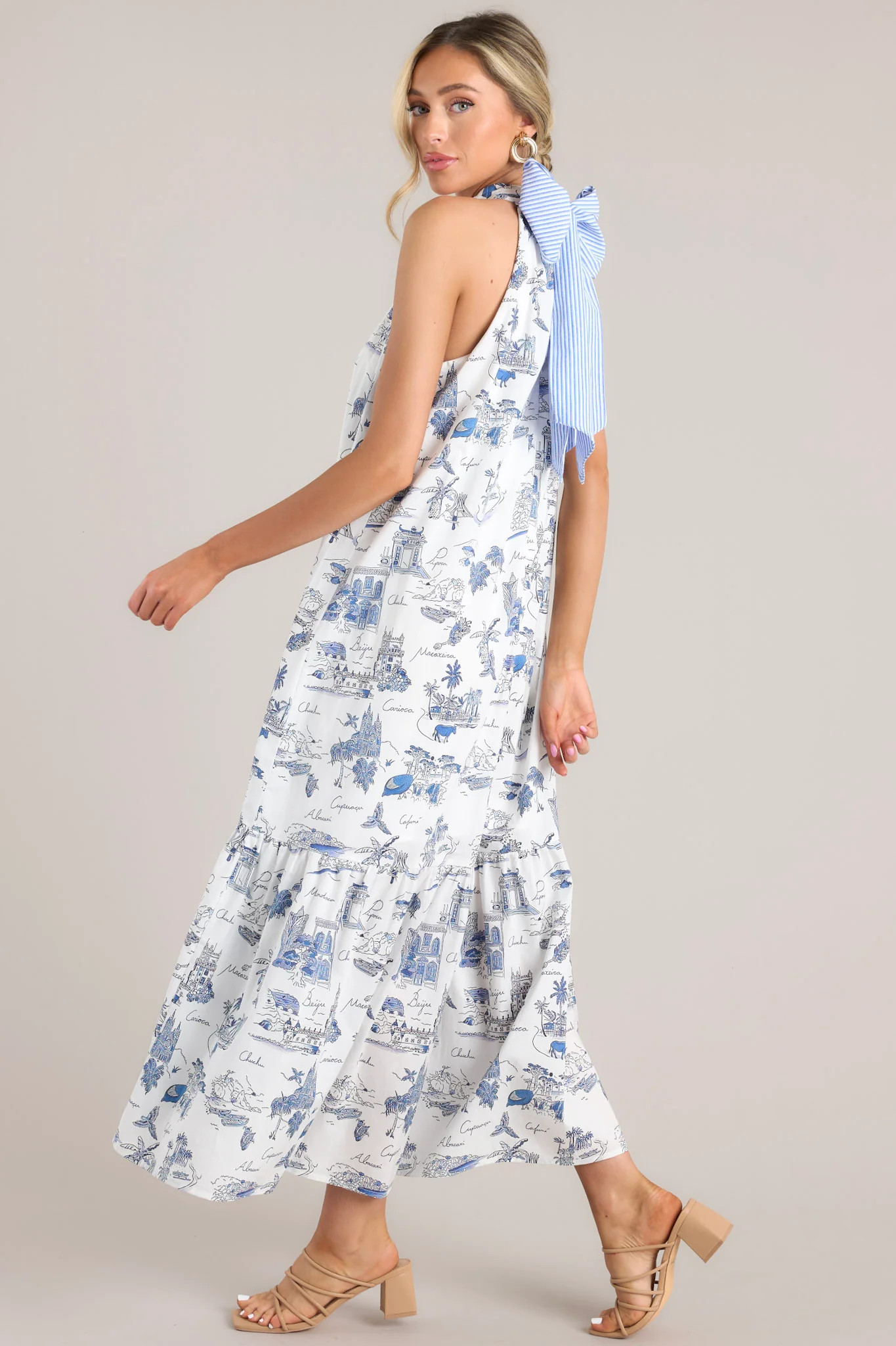 Beachside Party Blue & White Island Print Maxi Dress | Red Dress