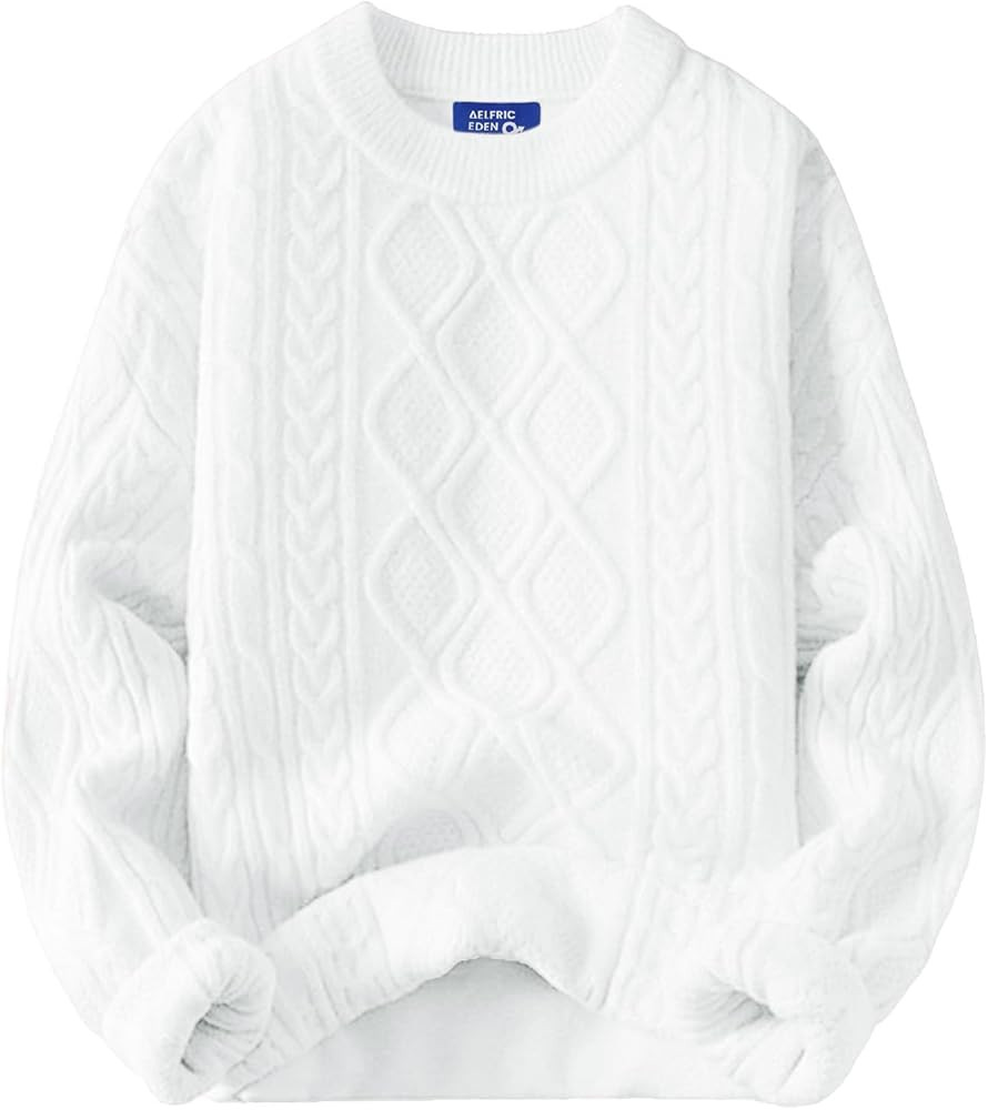 Aelfric Eden Cable Knit Sweater Women Vintage Chunky Cream Sweater Men Woven Crewneck Knitted Pul... | Amazon (US)