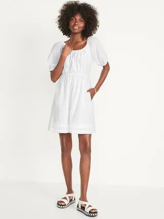 Puff-Sleeve Tie-Back Cut-Out Mini Swing Dress for Women | Old Navy (US)