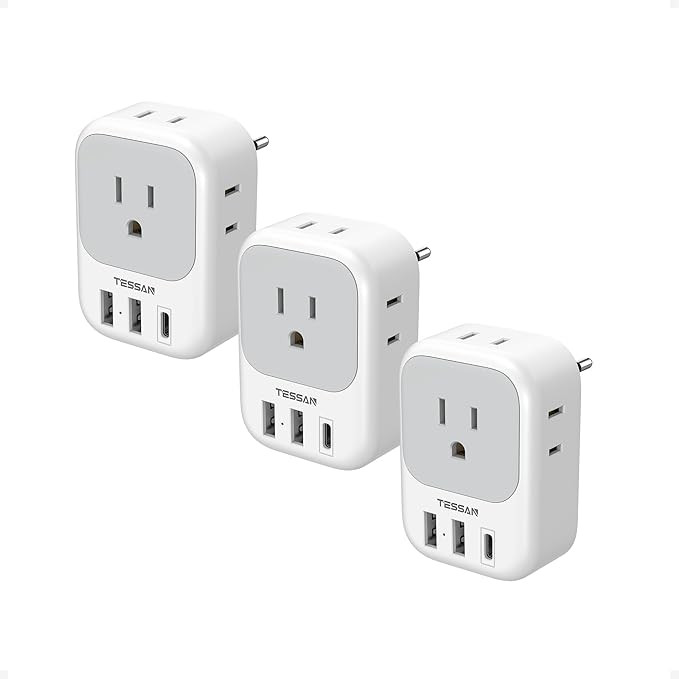 TESSAN European Travel Plug Adapter USB C 3 Pack, US to Europe Plug Adaptor with 4 AC Outlets 3 U... | Amazon (US)