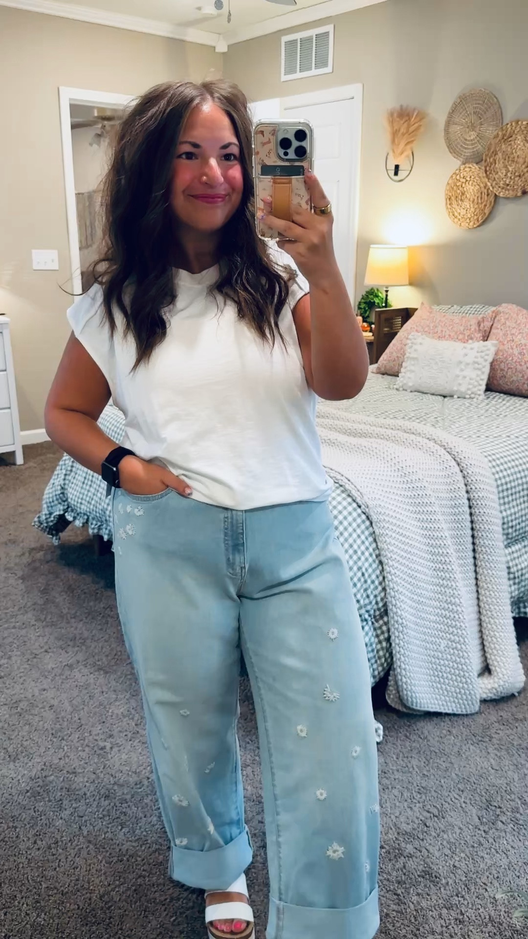 Darling denim with the sweetest little floral details 🌼🤍 these Walmart jeans are too cute for summer!

sandals: fit true to size // wearing a 5
jeans: fit oversized // wearing a 14
muscle tank / tee: fits slim, otherwise true to size // wearing a large 

 #LTKootd #LTKMidsize